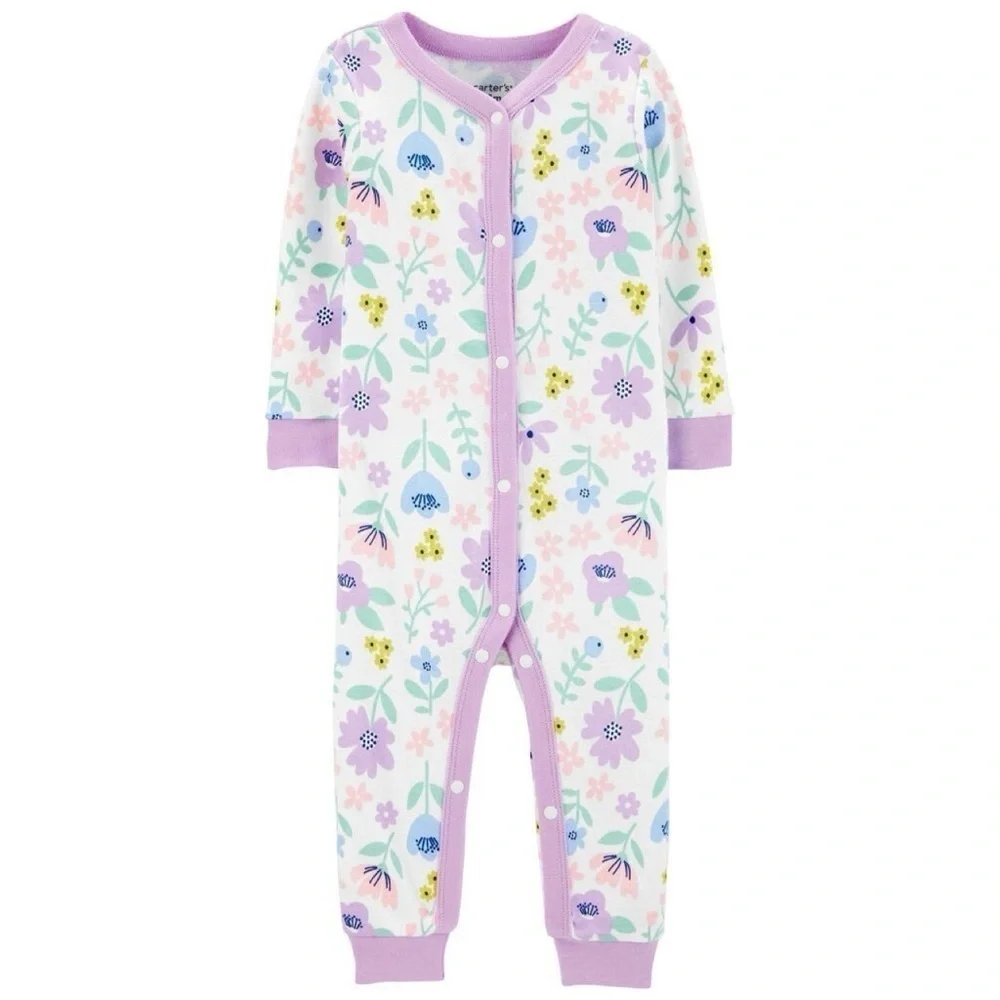 Footless Snap Button Down Floral Onesie